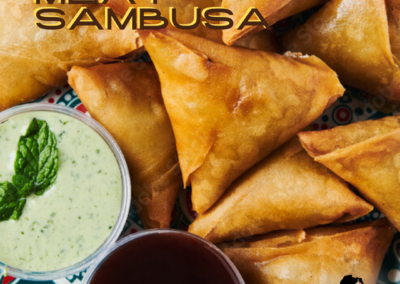 Meat Sambusa is a crispy, golden pastry stuffed with seasoned ground beef and green peas, delivering a delicious burst of flavor in every bite. Perfectly spiced and satisfyingly hearty, it’s the ultimate savory snack!