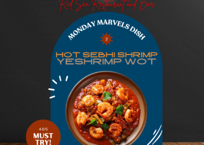 You should try Red Sea Restaurant & Bar’s 𝐇𝐎𝐓 𝐒𝐄𝐁𝐇𝐈 𝐒𝐇𝐑𝐈𝐌𝐏 𝐘𝐄𝐒𝐇𝐑𝐈𝐌𝐏 𝐖𝐎𝐓! This savory meal features small-sized shrimp sautéed in a fiery red pepper sauce with onions, garlic, and ginger. Just looking at the pic, it’s 𝙎𝙊𝙊𝙊 𝙈𝙊𝙐𝙏𝙃𝙒𝘼𝙏𝙀𝙍𝙄𝙉𝙂!