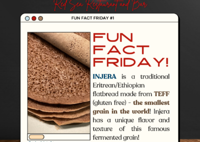 Injera is made from teff, the tiniest grain, naturally gluten-free!