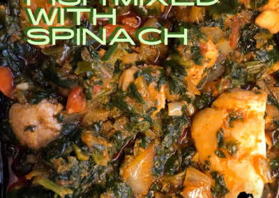 Fish Mixed with Spinach is a flavorful Ethiopian favorite, combining tender fish and fresh spinach sautéed with aromatic spices, garlic, and onions. It’s the perfect balance of savory seafood and hearty greens, creating a dish that’s as comforting as it is delicious.