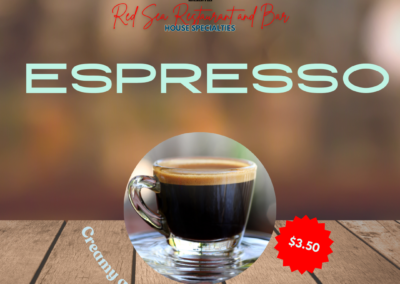 Espresso is a concentrated coffee beverage brewed by forcing hot water through finely ground coffee beans under high pressure. It serves as the foundation for many coffee drinks, offering a rich and intense flavor profile. Ingredients: Finely ground coffee beans, water. Bold, robust, concentrated Taste: Espresso has a bold, robust flavor with a thick, creamy crema on top. It features deep, roasted coffee notes with a slightly bitter edge, often accompanied by subtle hints of chocolate or caramel. The concentrated nature of espresso gives it a strong and complex taste, making it a powerful coffee experience. Allergens: None specified Price: $3.50 ALT text: Concentrated coffee brewed under high pressure, with a rich, robust flavor and thick crema. Intense and bold coffee experience.